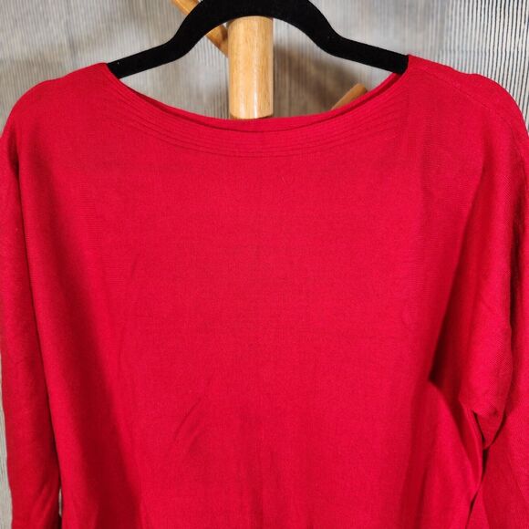 Chicos $99 Medium Red Rayon Cashmere Blend Pullover Boatneck 3/4 Sleeve - Picture 3 of 8